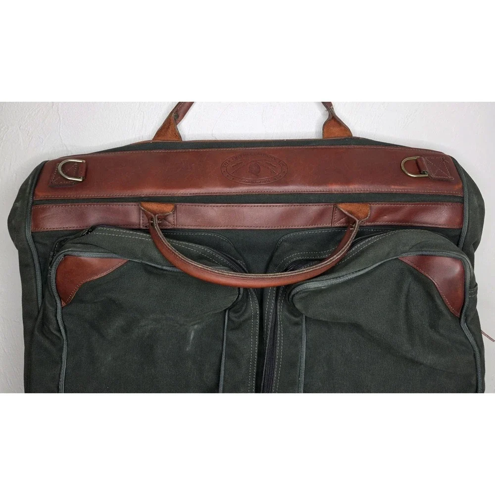Vintage Orvis Battenkill Garment Bag Travel Luggage Green Canvas Brown Leather